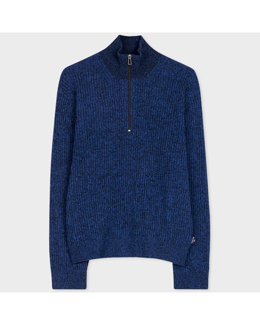 PS Paul Smith Blue And Marl Wool-Blend Half-Zip Sweater