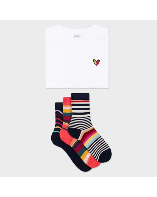 PS Paul Smith White Swirl Heart T-shirt Three Pack Socks Gift Set