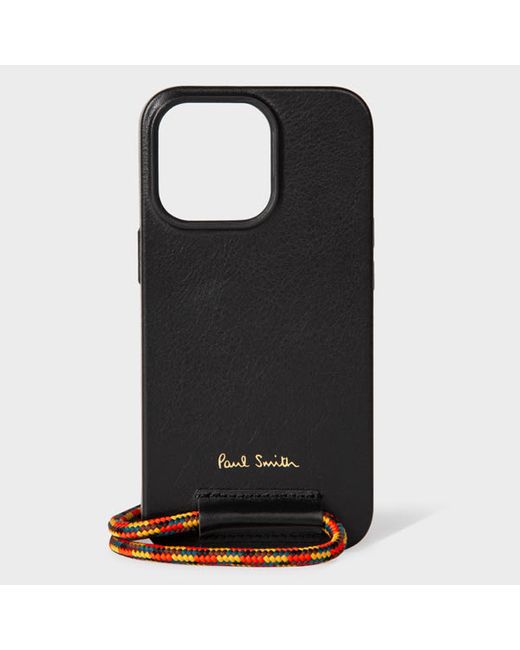 Paul Smith X Native Union Black Leather iPhone 13 Pro Case With Rope Lanyard