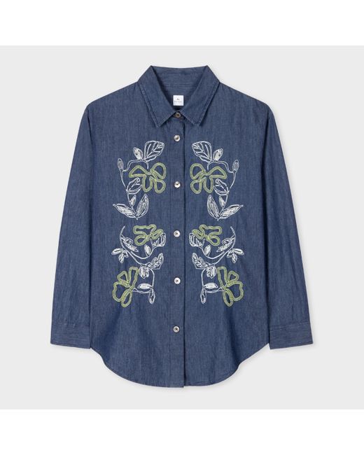 PS Paul Smith Navy Chambray Embroidered Shirt