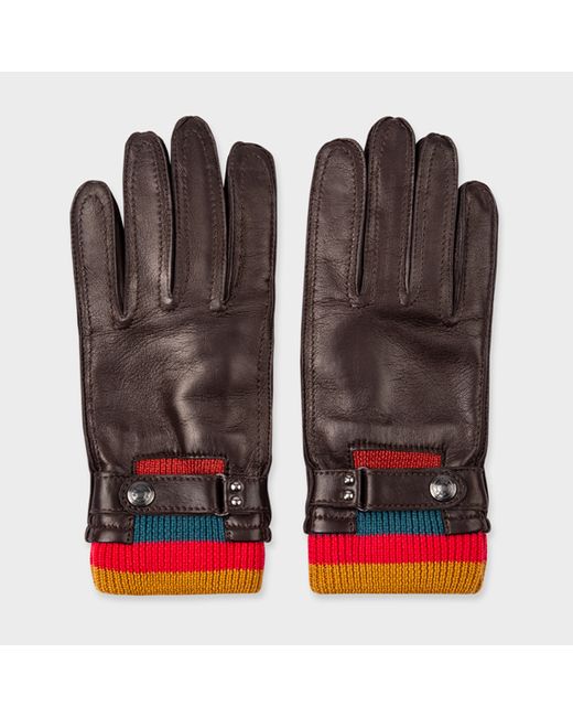 Paul Smith Leather Artist Stripe Cuff Gloves