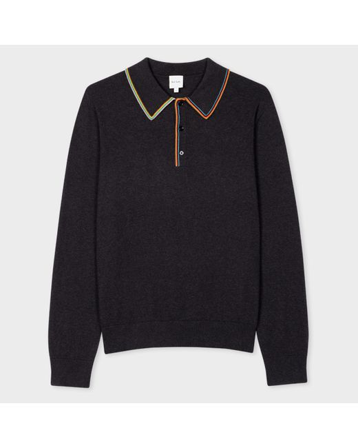 Paul Smith Charcoal Cotton-Blend Signature Stripe Long-Sleeve Polo Shirt