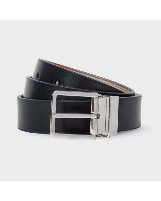 Paul Smith Navy and Signature Stripe Cut-To-Fit Reversible Leather Belt