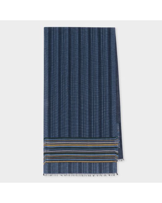 Paul Smith Navy Cotton and Silk-Blend Stripe Scarf