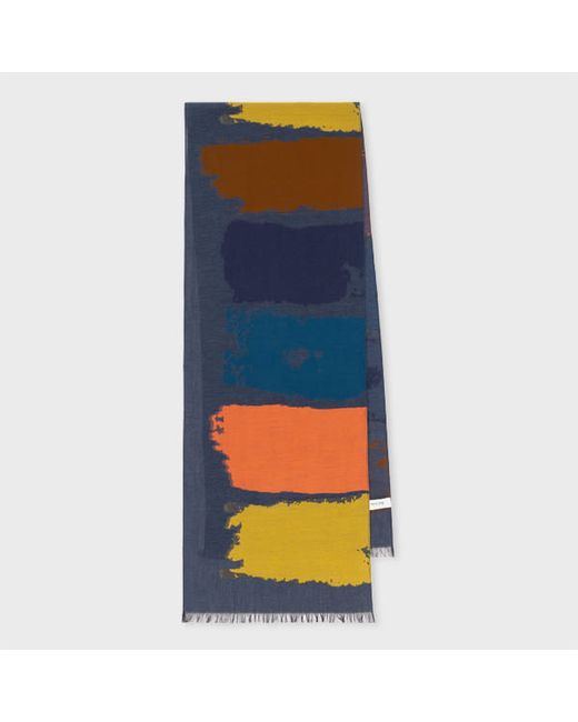 Paul Smith Navy Painted Stripe Cotton-Blend Scarf