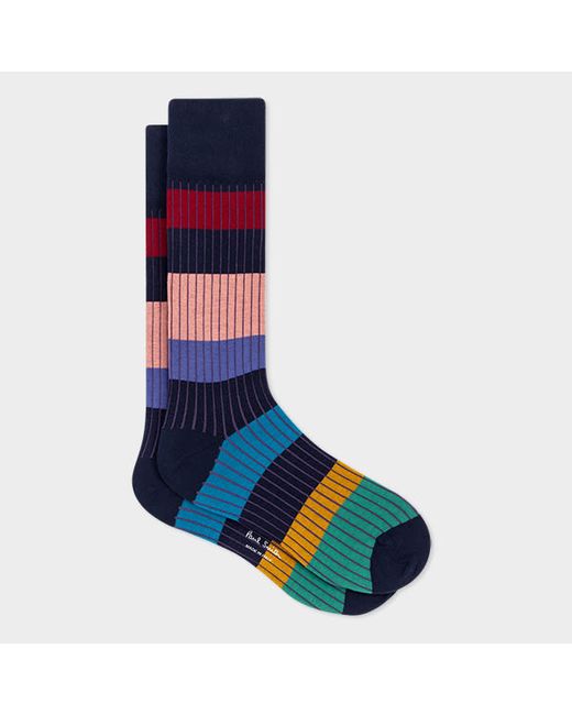 Paul Smith Navy Multi Colour Block Stripe Socks