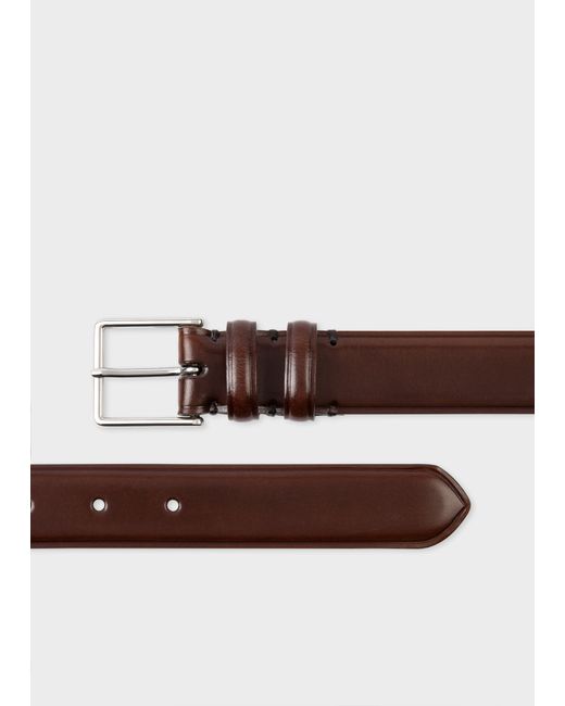 Paul Smith Chocolate Leather Double Keeper Classic Suit Belt