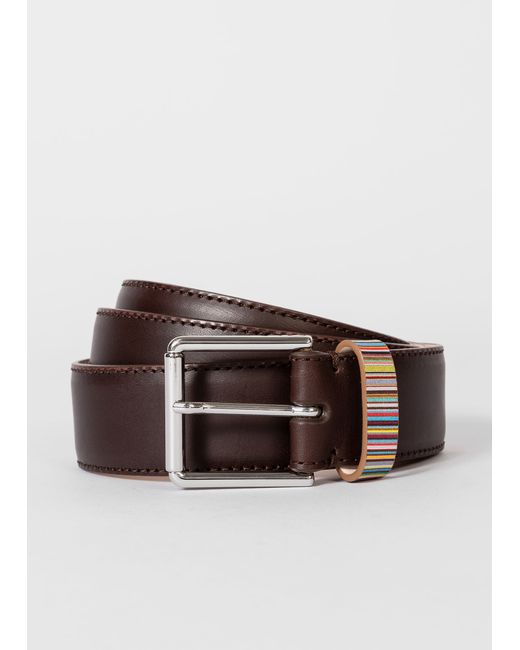 Paul Smith Dark Leather Belt With Signature Stripe Keeper