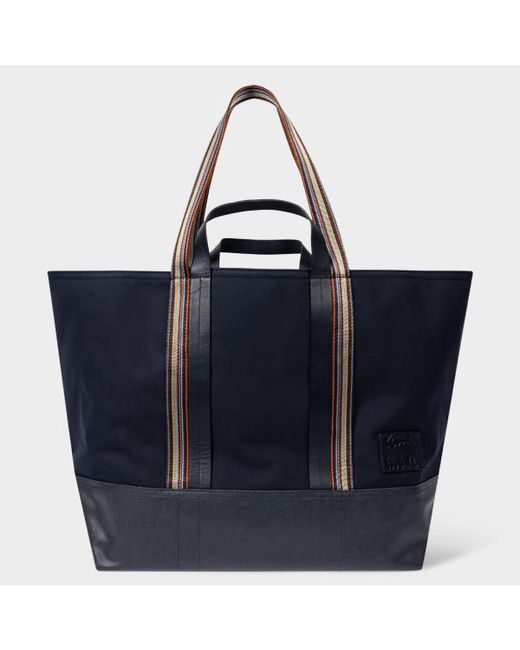 Paul Smith Navy Canvas Tote Bag with Signature Stripe Straps