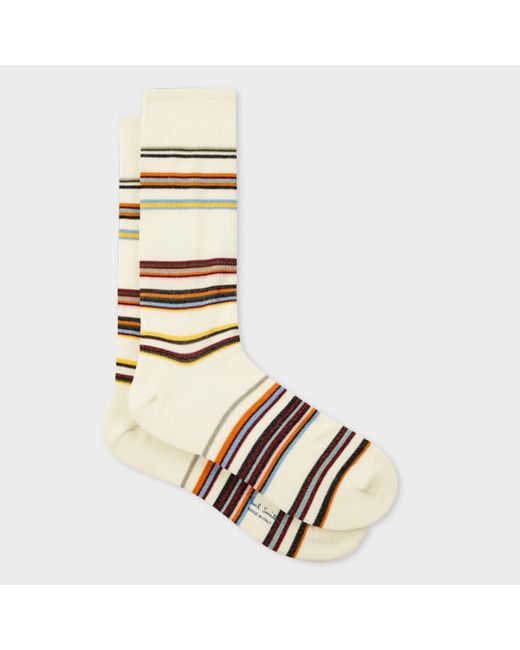 Paul Smith Ecru Spaced Signature Stripe Socks