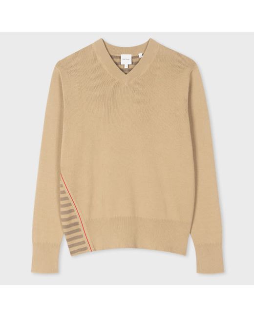 Paul Smith Camel V-Neck Ribbed Cotton-Blend Sweater