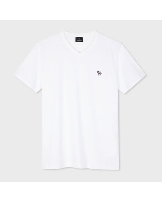 PS Paul Smith Organic Cotton V-Neck Zebra Logo T-Shirt