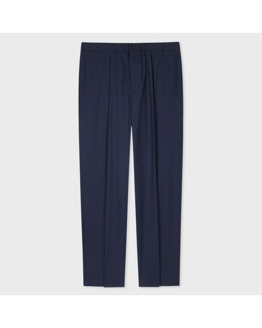 PS Paul Smith Navy Cotton-Blend Pleated Trousers