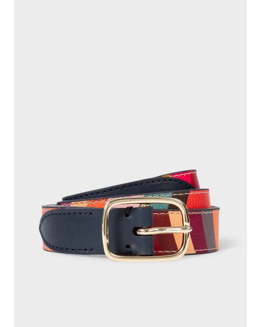 Paul Smith Navy Leather Belt With Swirl Panel