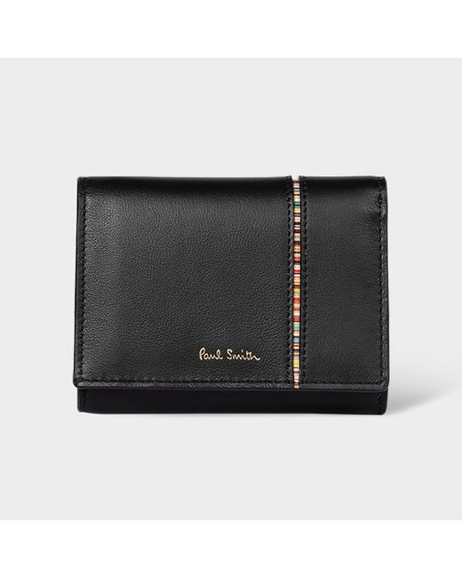 Paul Smith Mini Leather Tri-Fold Purse with Signature Stripe Trim