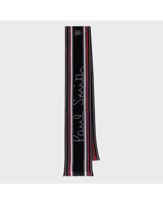 Paul Smith Manchester United Stripe Logo Wool Scarf