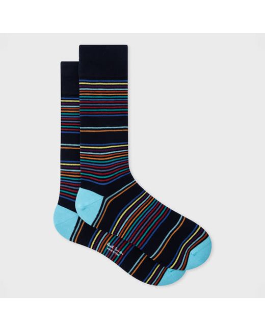 Paul Smith Navy and Turquoise Multi-Stripe Socks