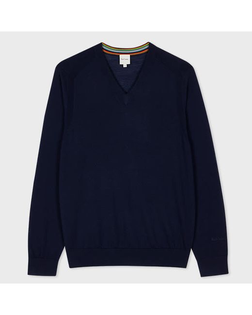 Paul Smith Navy Merino V-Neck Sweater