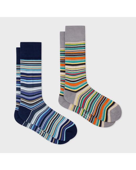 Paul Smith Navy And Grey Signature Stripe Socks Two Pack