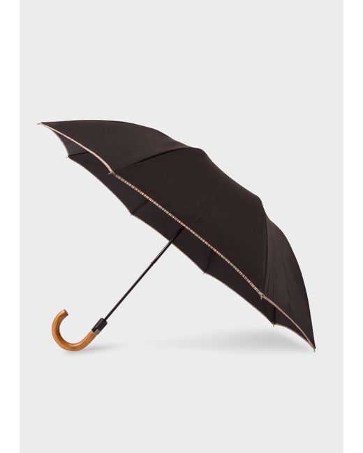 Paul Smith Signature Stripe Border Crook Umbrella With Wooden Handle