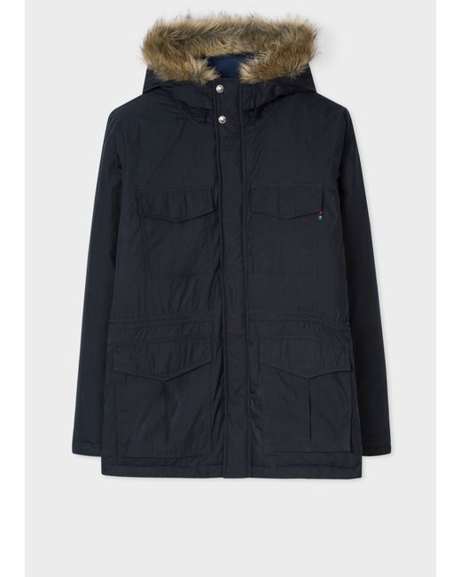 PS Paul Smith Quilted Parka With Faux Fur Hood Detail