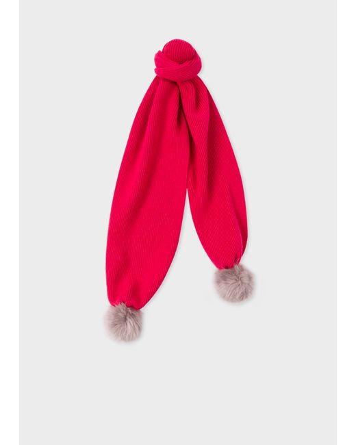 PS Paul Smith Lambswool Scarf With Faux Fur Bobbles