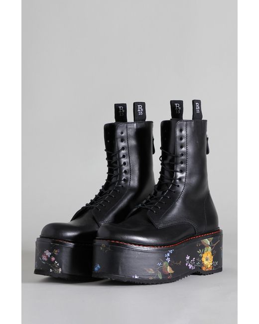 R13 Double Stack Boot Black With Floral Platform