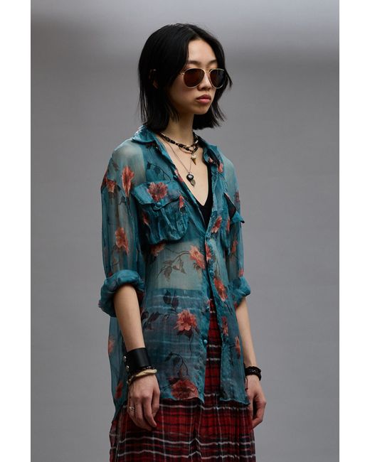 R13 Bellow Pocket Relaxed Shirt Blue Floral