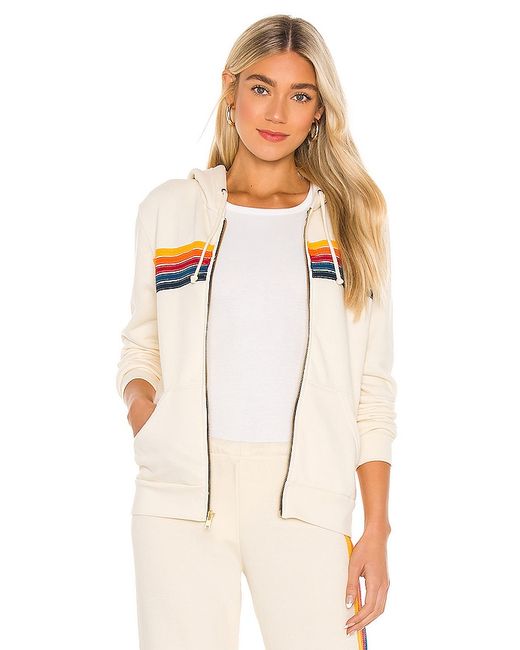Aviator Nation 5 Stripe Hoodie in Ivory. also S XS