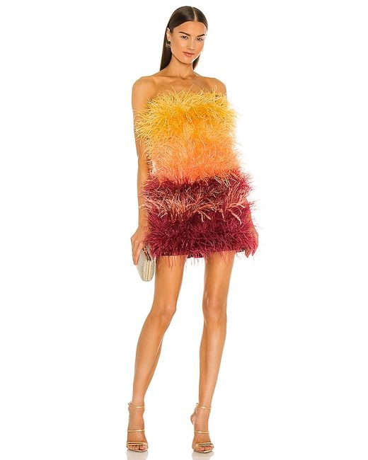 Bronx and Banco Sunset Feather Dress in Yellow Burgendy. also M XS