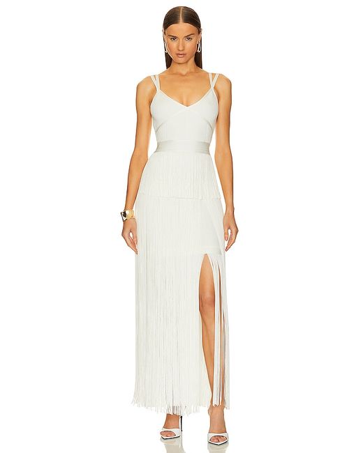 Hervé Léger Icon Strappy Ottoman Fringe Gown