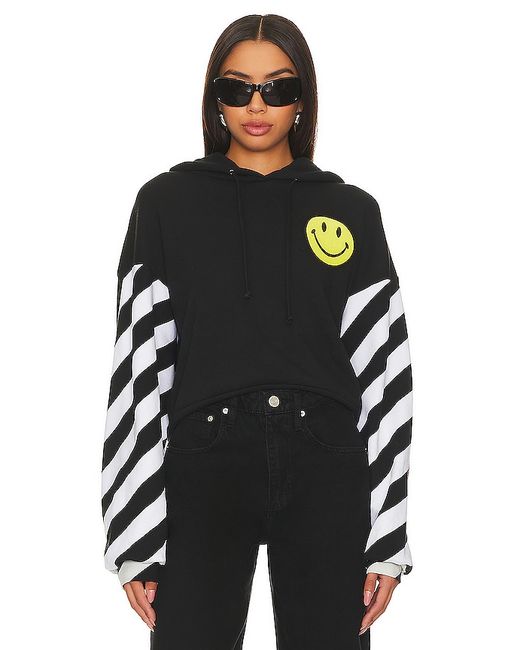 Aviator Nation Caution Stripe Sleeve Smiley Relaxed Hoodie 1X XS.