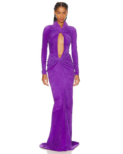 Laquan Smith Long Sleeve Keyhole Gown With Ruched also