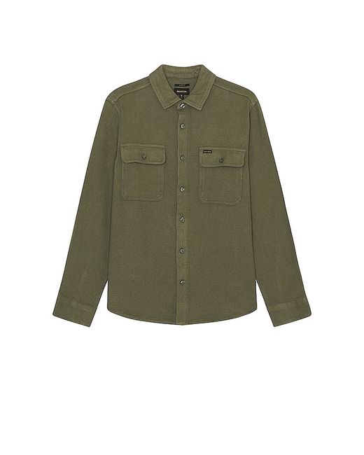 Brixton Bowery Textured Loop Twill Overshirt Olive. also