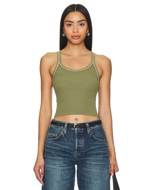 Re/Done Cropped Ribbed Tank Green. also