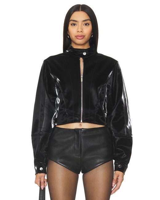 WeWoreWhat Faux Patent Leather Cropped Moto Jacket also