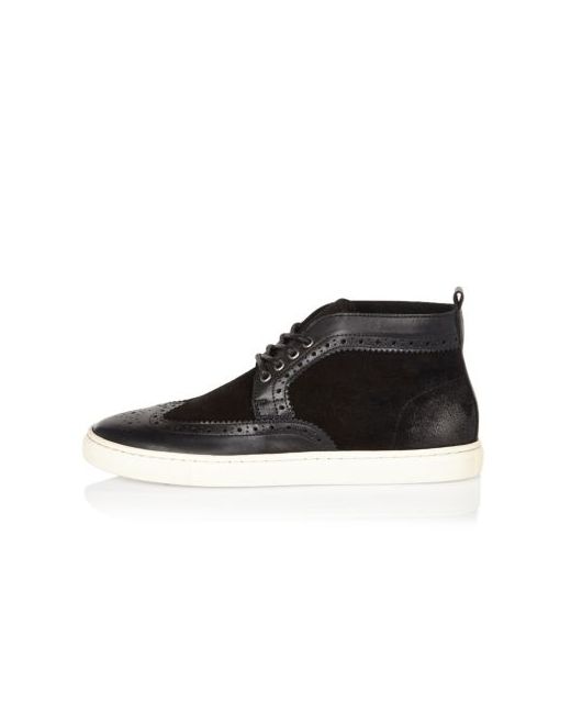 River Island Mens leather and suede brogue hi tops