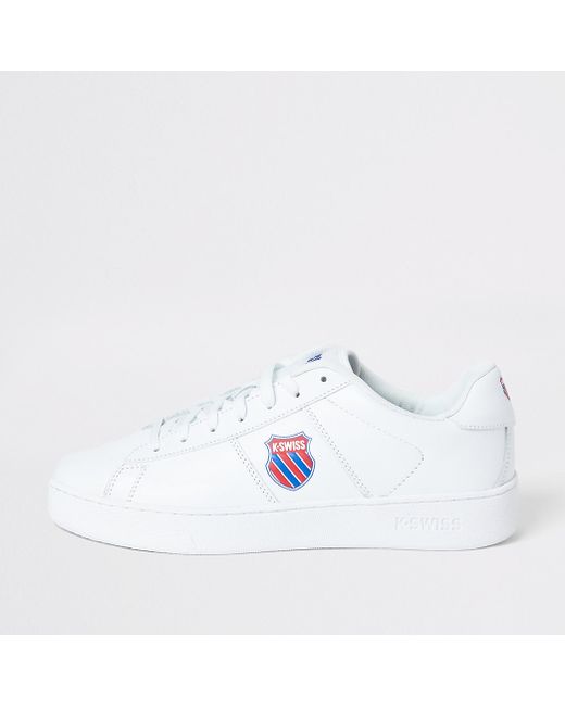 River Island K-Swiss white leather badge lace-up trainers