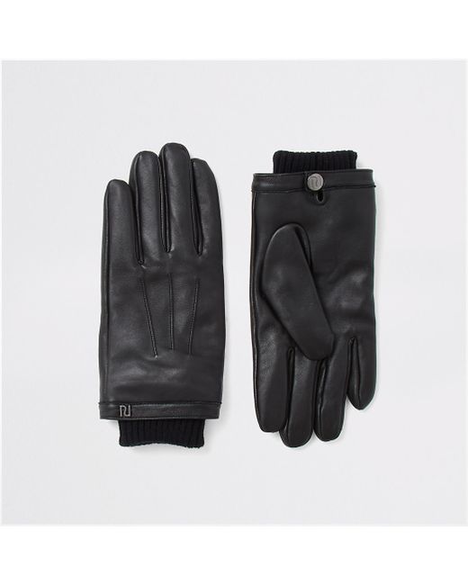 River Island Black leather cuffed gloves