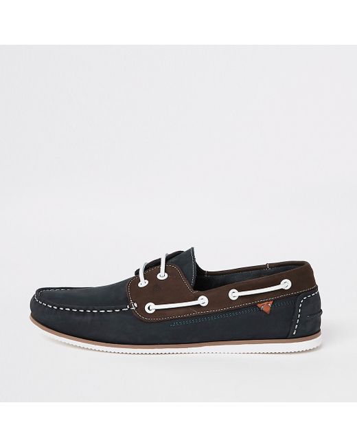 River Island Navy leather mixed boat shoes