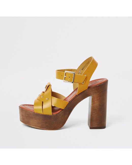 River Island Yellow leather studded platform heels
