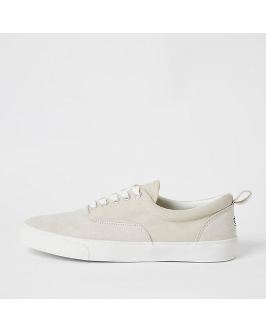 River Island Stone faux suede lace-up trainers