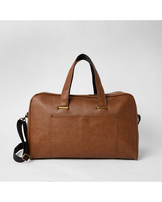 River Island Brown textured pocket front weekend holdall