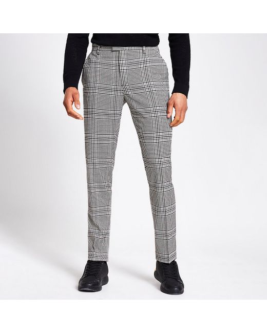 River Island Beige check slim fit trousers