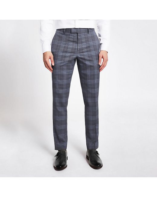 River Island Blue check skinny suit trousers