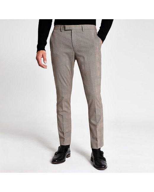River Island Ecru check stretch skinny suit trousers