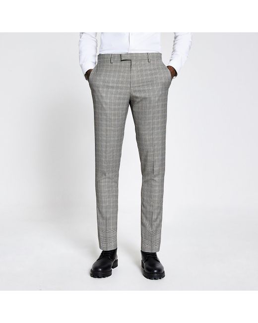 River Island Brown heritage check skinny fit suit trousers