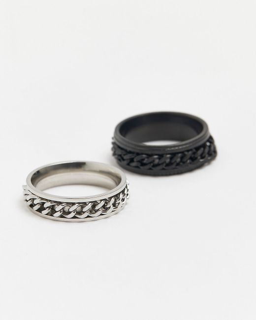 River Island and silver chain band rings 2 pack