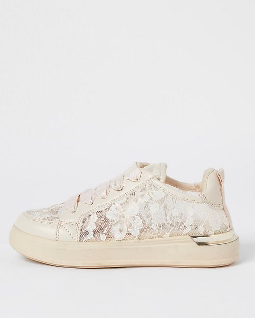 River Island Girls floral lace up sneakers