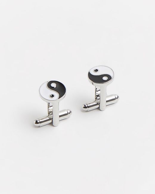 River Island Silver Ying and Yang cufflinks